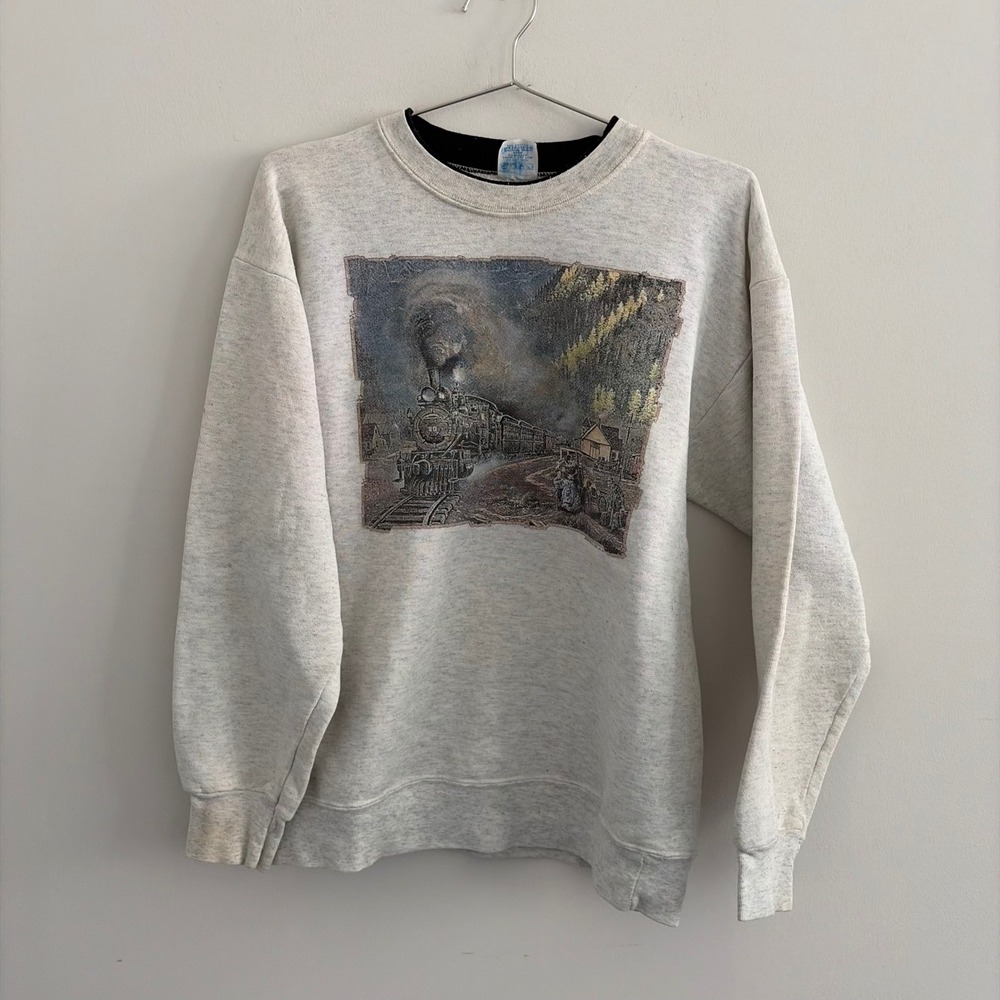 Vintage 90s Signal Sport Train Graphic Sweatshirt Mens Large Grey Made in USA